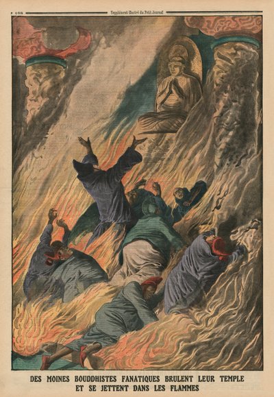 Fanatic Buddhist Monks Set Their Temple on Fire and Throw Themselves into the Flames, Island of Formosa, Back Cover Illustration from 